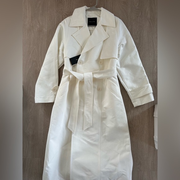 Massimo Dutti trench coat duster casual classic cream off-white with belt - Picture 4 of 12